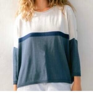Mer Sea Color blocked Boxy Cropped Thin Sweater One Size